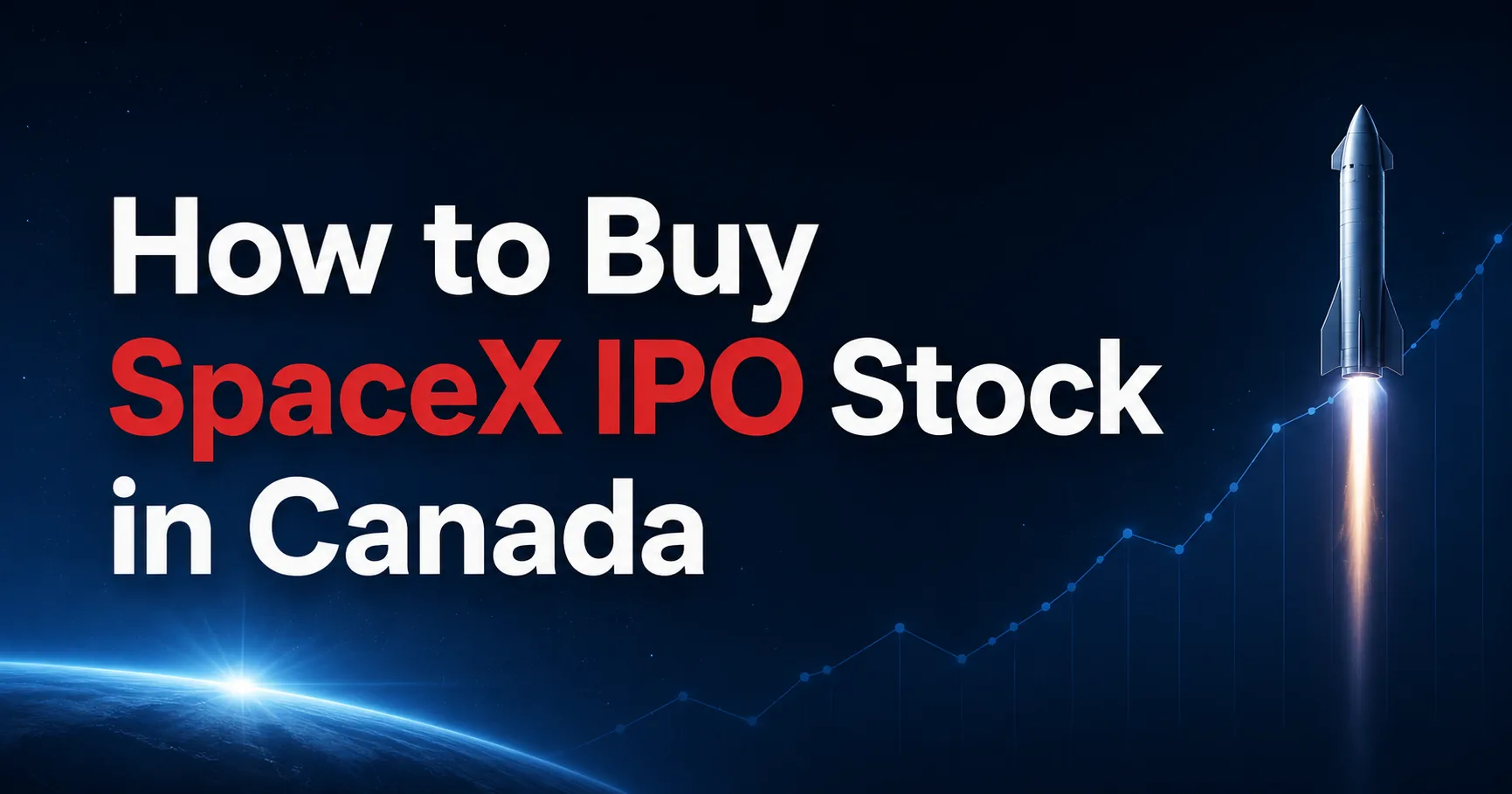 SpaceX IPO stock in Canada article graphic with rocket launch, Canadian maple leaf, market chart, and risk planning icons